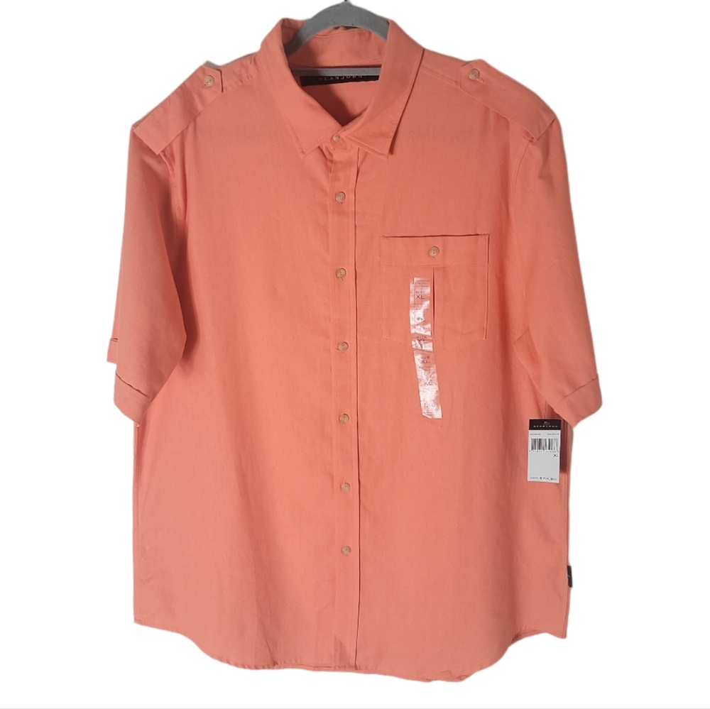 Sean John men’s linen cotton blend button down short sleeve shirt XL orange